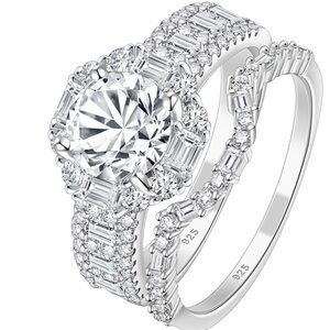 NWT-Vintage .925 Sterling Silver AAAAA Cz 1.2CT Round Wedding Ring Set.